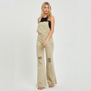 Risen- Patch Pocket Wide Leg Denim Overalls